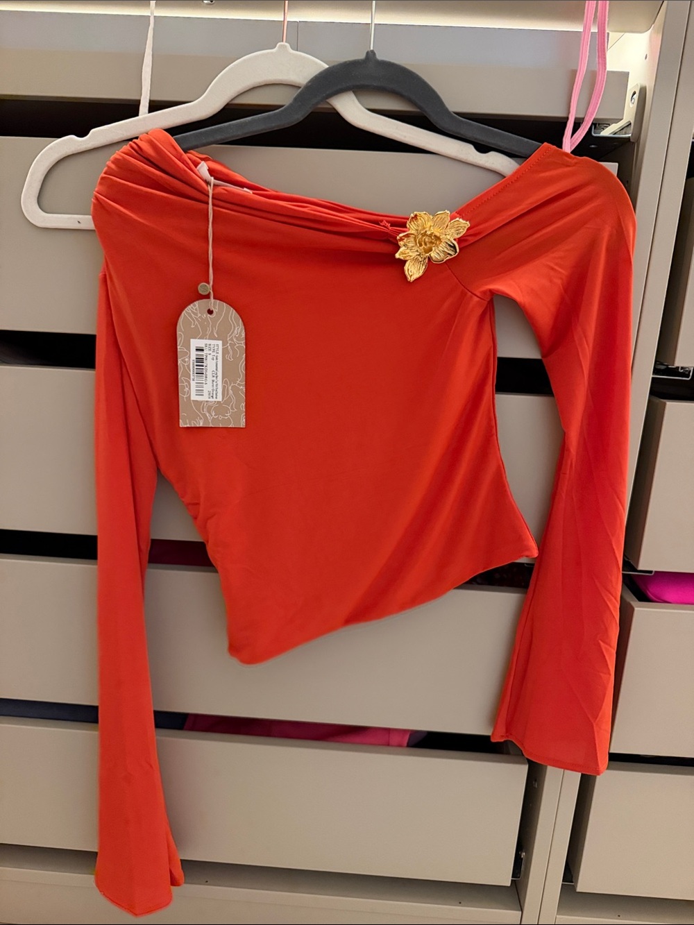 Meshki Ainsley Asymetrical Long-Sleeve Top with  floral hardware